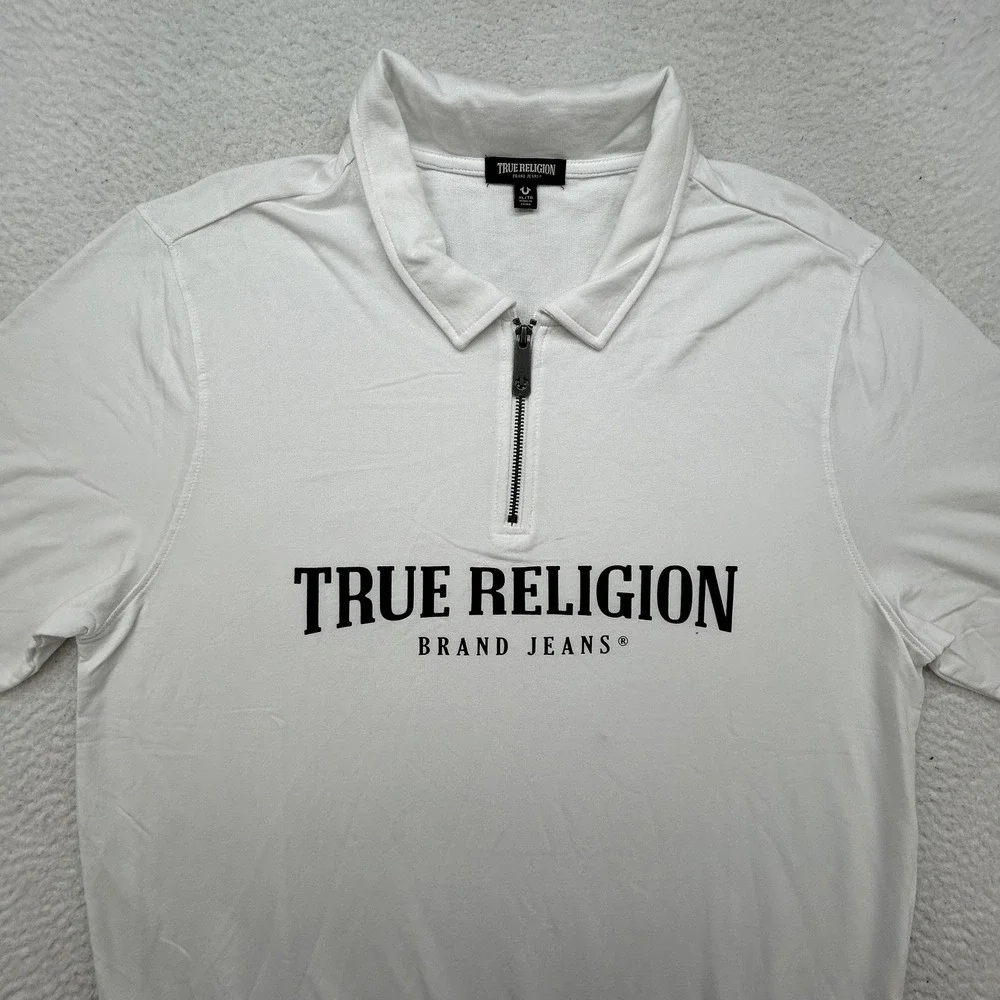 True Religion Shirt Mens XL Polo Zip Collar Short Sleeve Brand‎ Jeans Top